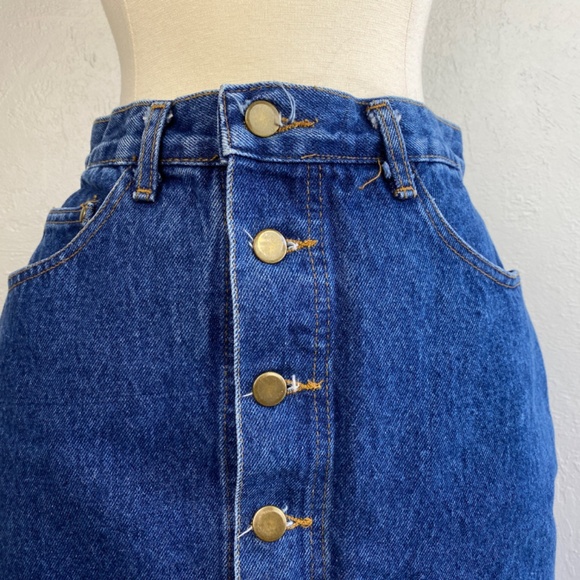 Vintage 90s B Bronson Women Denim Skirt Size 7 Button Front Five Pocket Mini USA - Picture 2 of 11